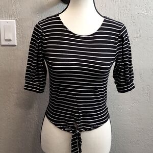 American Eagle Soft & Sexy Elbow Sleeve Tie Front Striped Top